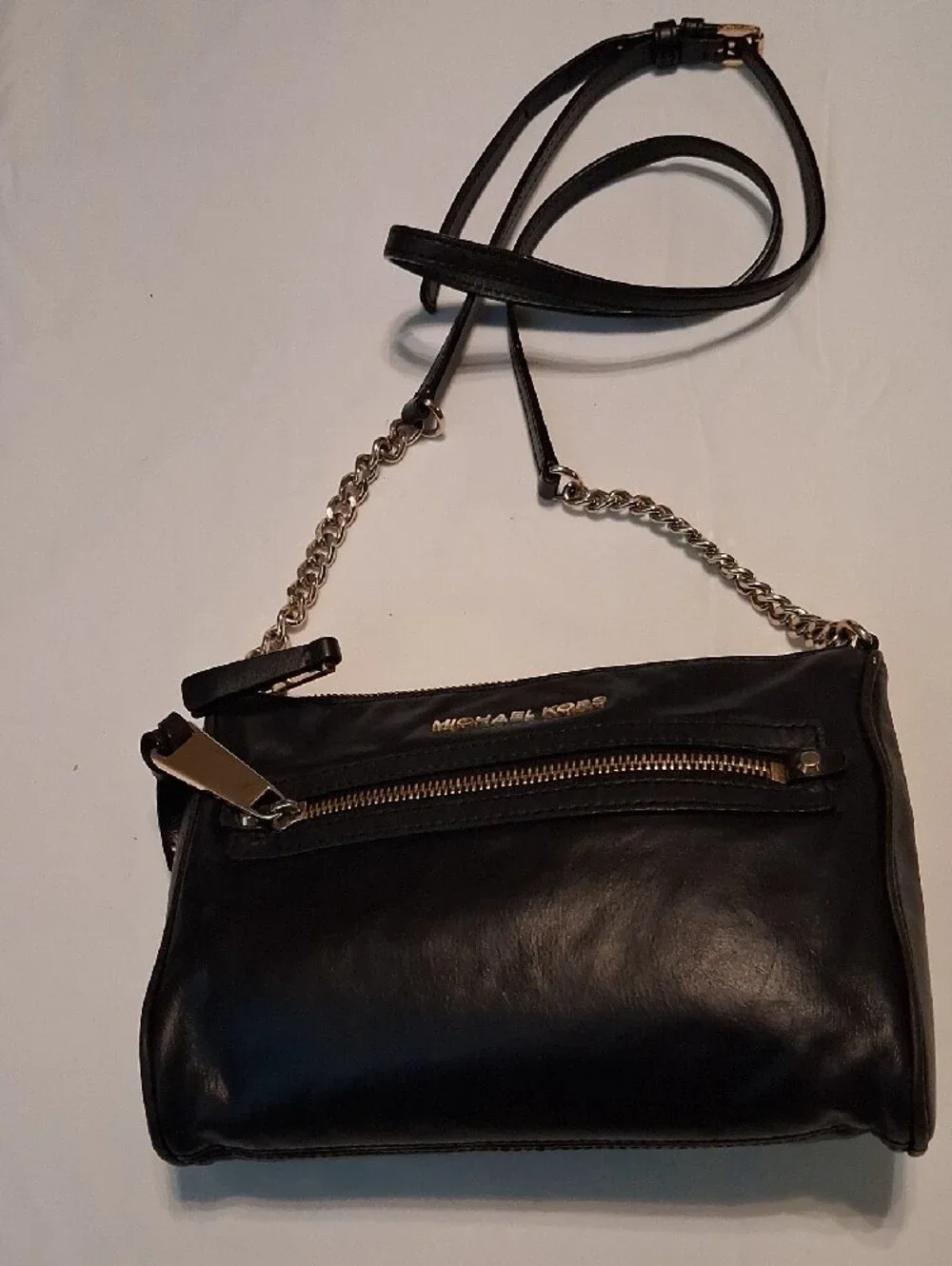 Michael Kors Black Leather Crossbody with Gold-Tone Accents